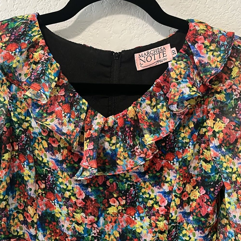 MARCHESA NOTTE MINI Girl's Floral Printed Chiffon Ruffled Dress, Size 10 - Picture 5 of 10